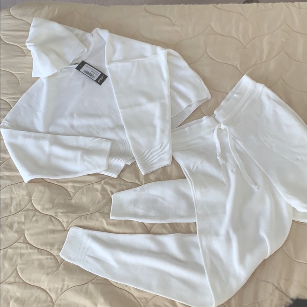 Nasty Gal knitted crop hoody & joggers co-ord whte